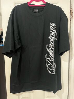 Balenciaga Black Short-Sleeve Tee with White Script Logo